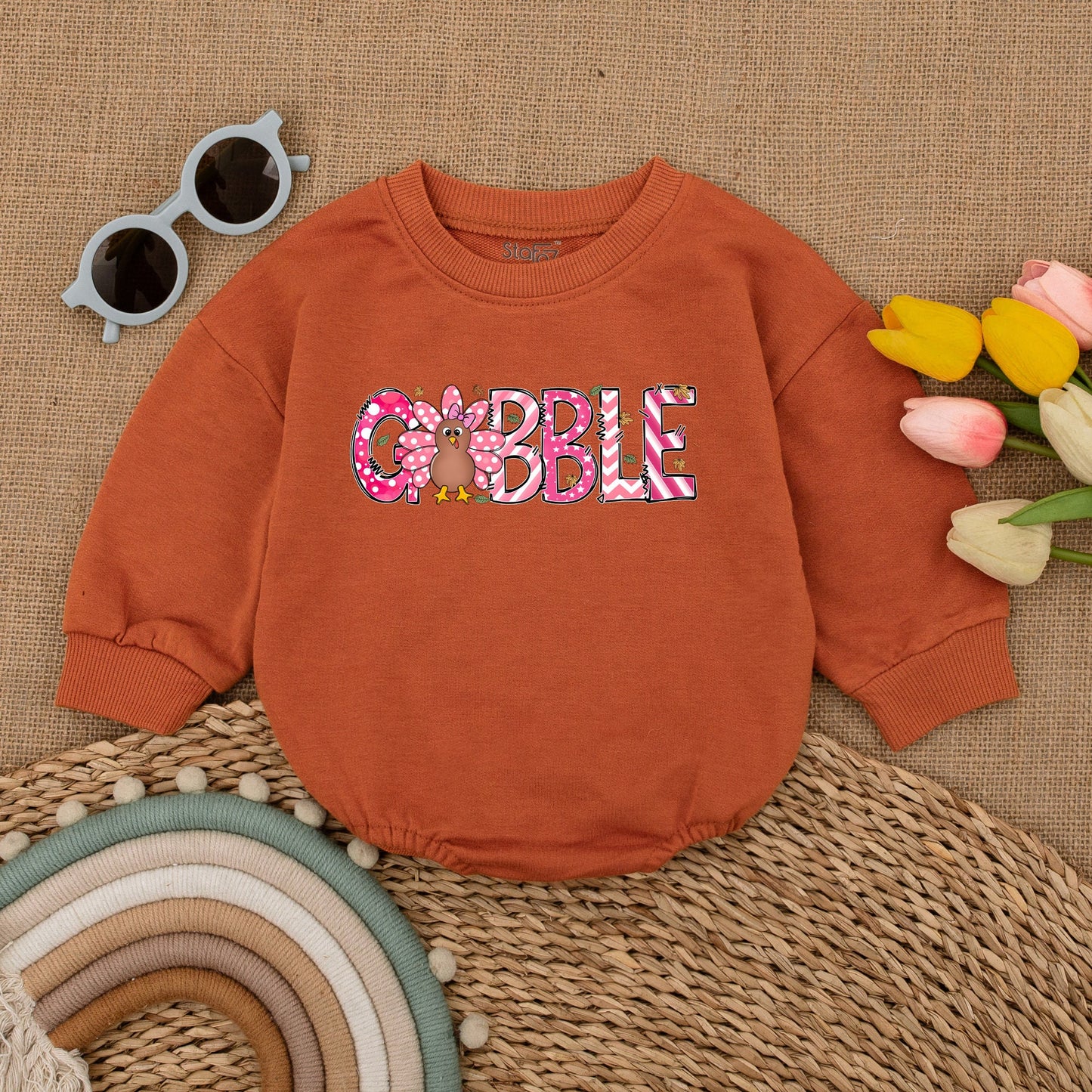 Retro Thanksgiving Bubble Romper - Fall Baby Outfit, Shower Gift