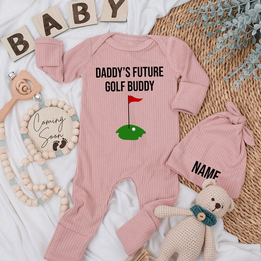 Daddy's Future Golf Buddy Baby Bodysuit Newborn Gift, Cute Golf Green Design, Black & Red Colors, Announcement, Dad's Golfing Caddy