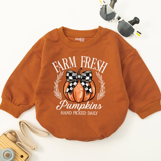 Retro Pumpkin Baby Romper - Cute Fall Thanksgiving Bodysuit Gift