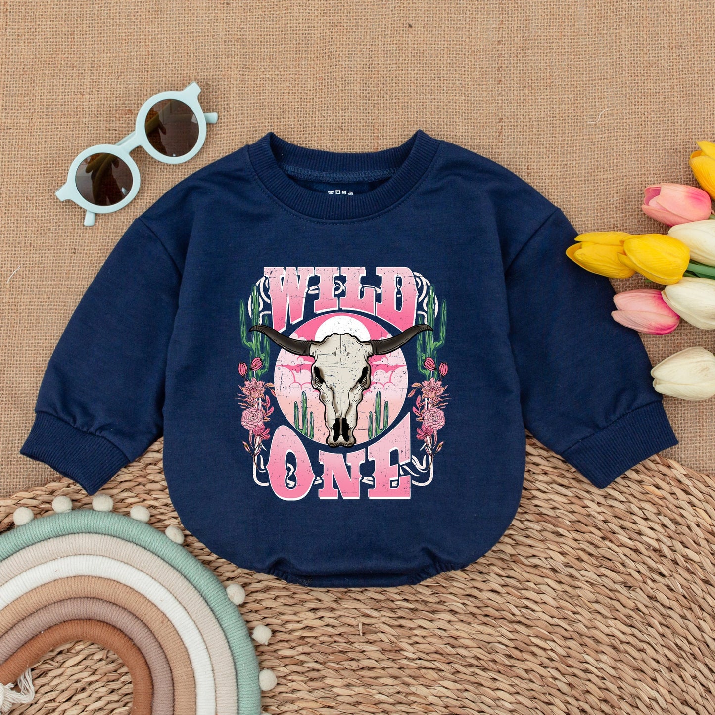 Retro Pink Cowgirl Romper: First Rodeo Birthday Baby Outfit