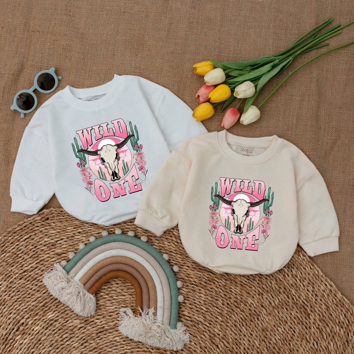 Retro Pink Cowgirl Romper: First Rodeo Birthday Baby Outfit