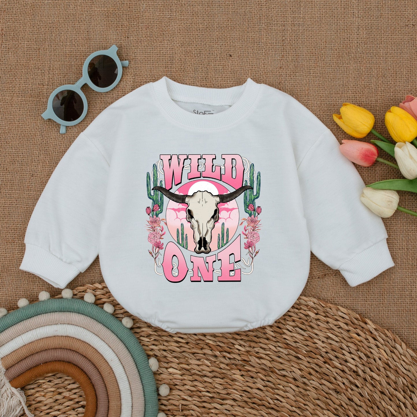 Retro Pink Cowgirl Romper: First Rodeo Birthday Baby Outfit