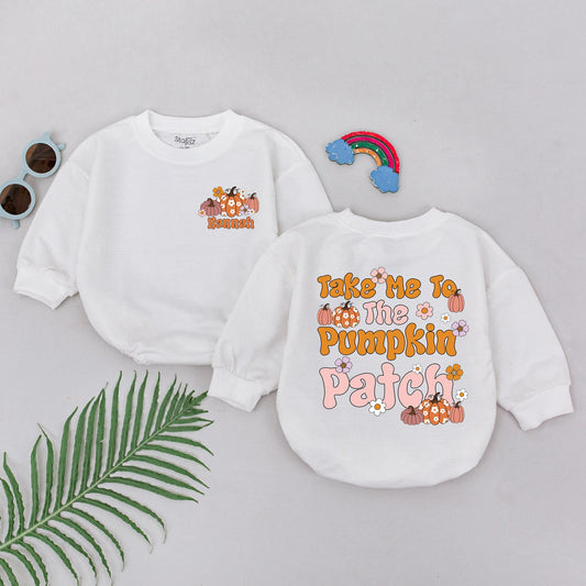 Custom Pumpkin Patch Romper: Fall Baby Outfit, Perfect Gift
