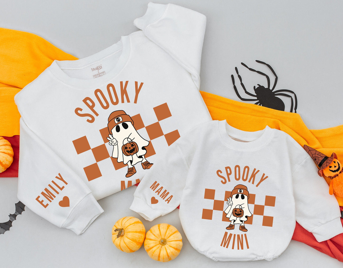 Spooky Mama and Mini Ghost Sweatshirts Matching Family Halloween Outfits Cute Pumpkin Design Comfy Fall Sweaters for Mom Halloween Gifts 1st Boo Season