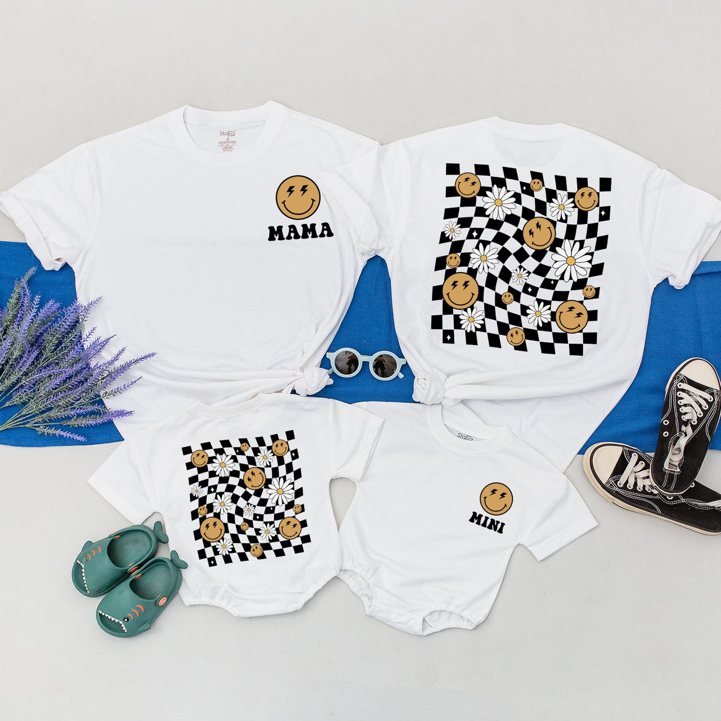 Mama Mini Smiley Face Shirt, Retro Daisy Matching Mom Baby Tee