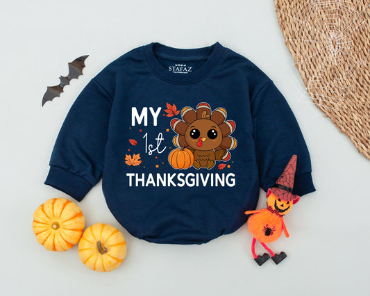 My First Thanksgiving Baby Romper with Adorable Little Turkey Design Newborn Boy Outfit Fall Baby Shower Gift Comfortable Bodysuit