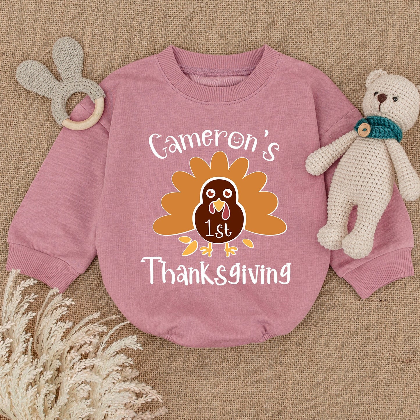 1st Thanksgiving Bubble Romper – Fall Turkey Bodysuit Baby Gift