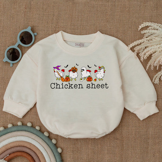 Chicken Sheet Halloween Bubble Romper Baby Outfit: Witch Chickens Design, 1st Halloween Costume, Fall Bodysuit, Newborn Gift, Boy or Girl