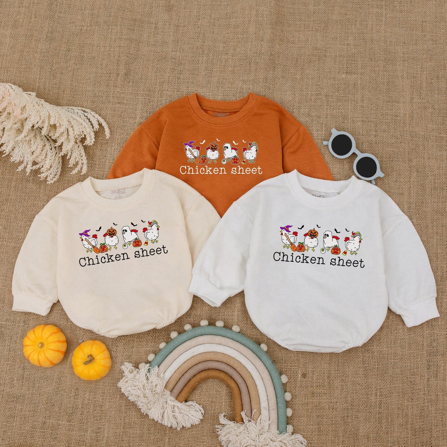 Chicken Sheet Halloween Bubble Romper Baby Outfit: Witch Chickens Design, 1st Halloween Costume, Fall Bodysuit, Newborn Gift, Boy or Girl