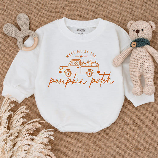 Natural Baby Romper Whimsical Vintage Truck Pumpkin Patch Design, Fall Toddler Bodysuit for Funny Thanksgiving Day Baby Shower Gift