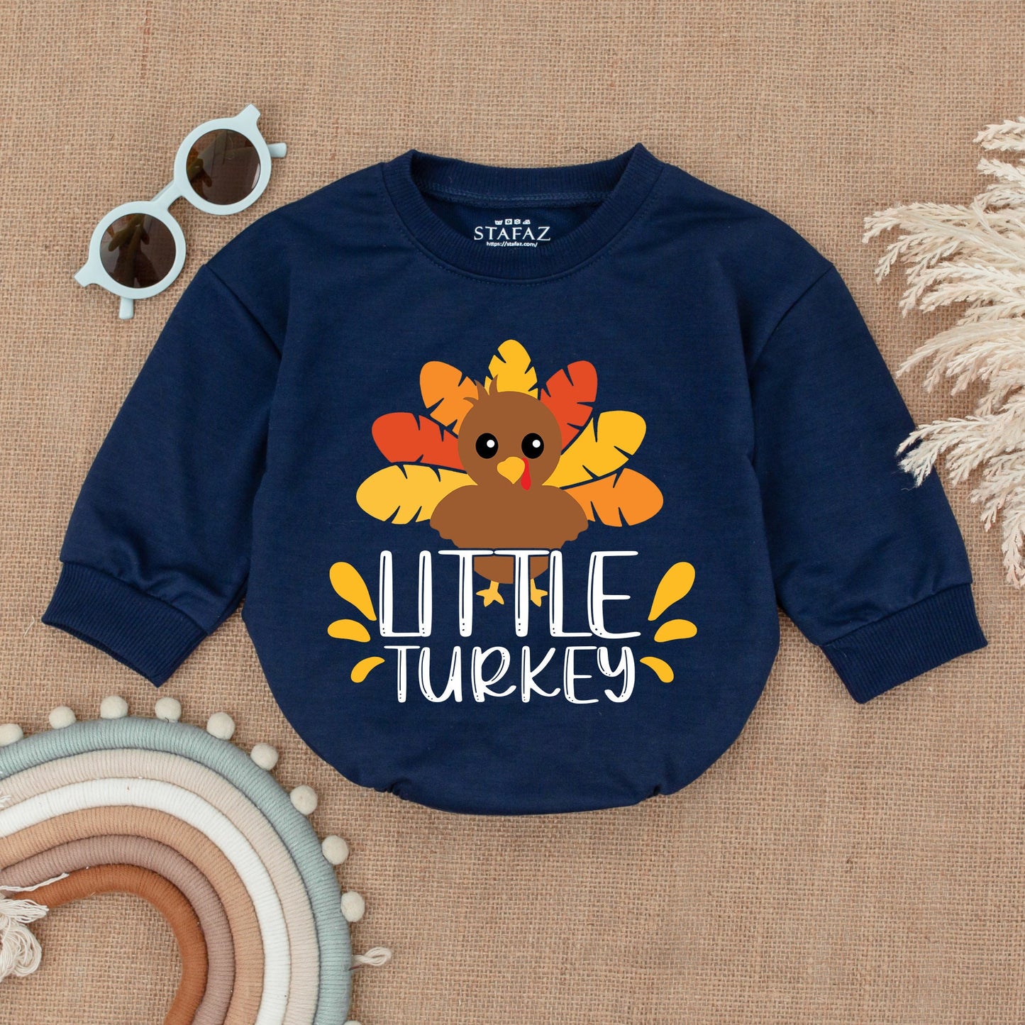 Cute Little Turkey Retro Natural Baby Romper Thanksgiving Bodysuit Bright Feather Design Autumn Kids Baby Shower Gift
