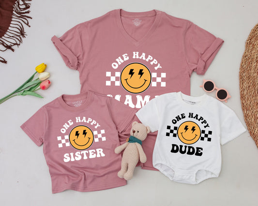 Matching One Happy Dude 1st Birthday Family Shirts Baby Boy Outfit, Dad & Mama Tee, Toddler Party Gift
