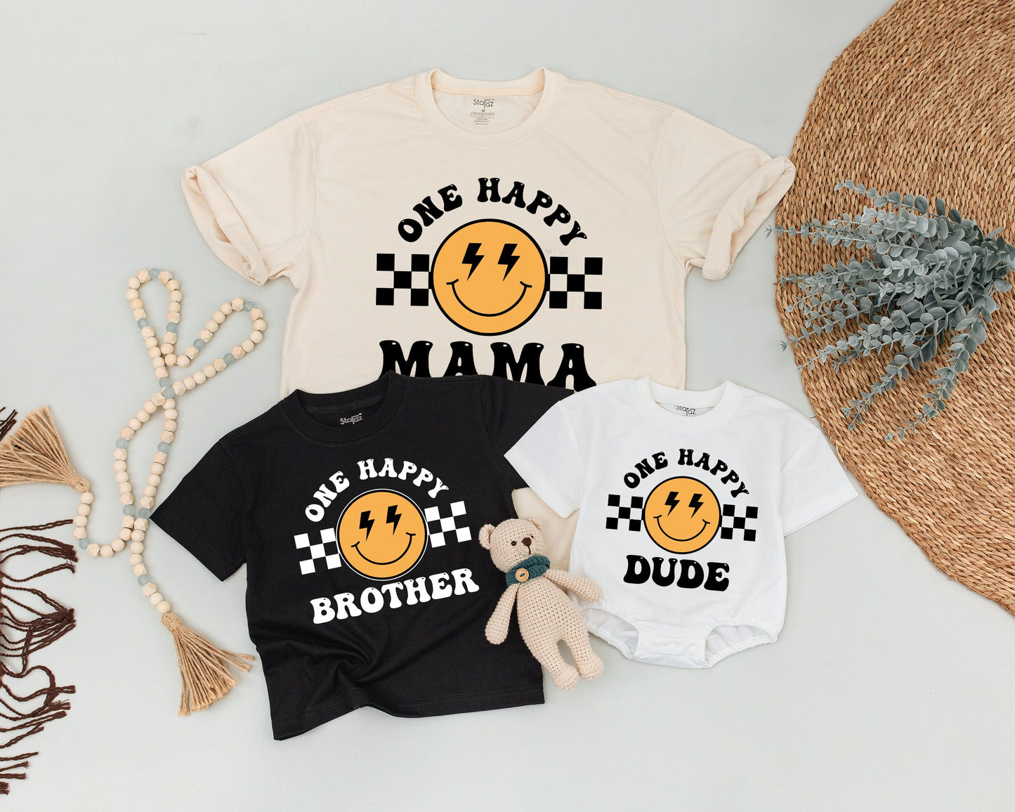 Matching One Happy Dude 1st Birthday Family Shirts Baby Boy Outfit, Dad & Mama Tee, Toddler Party Gift