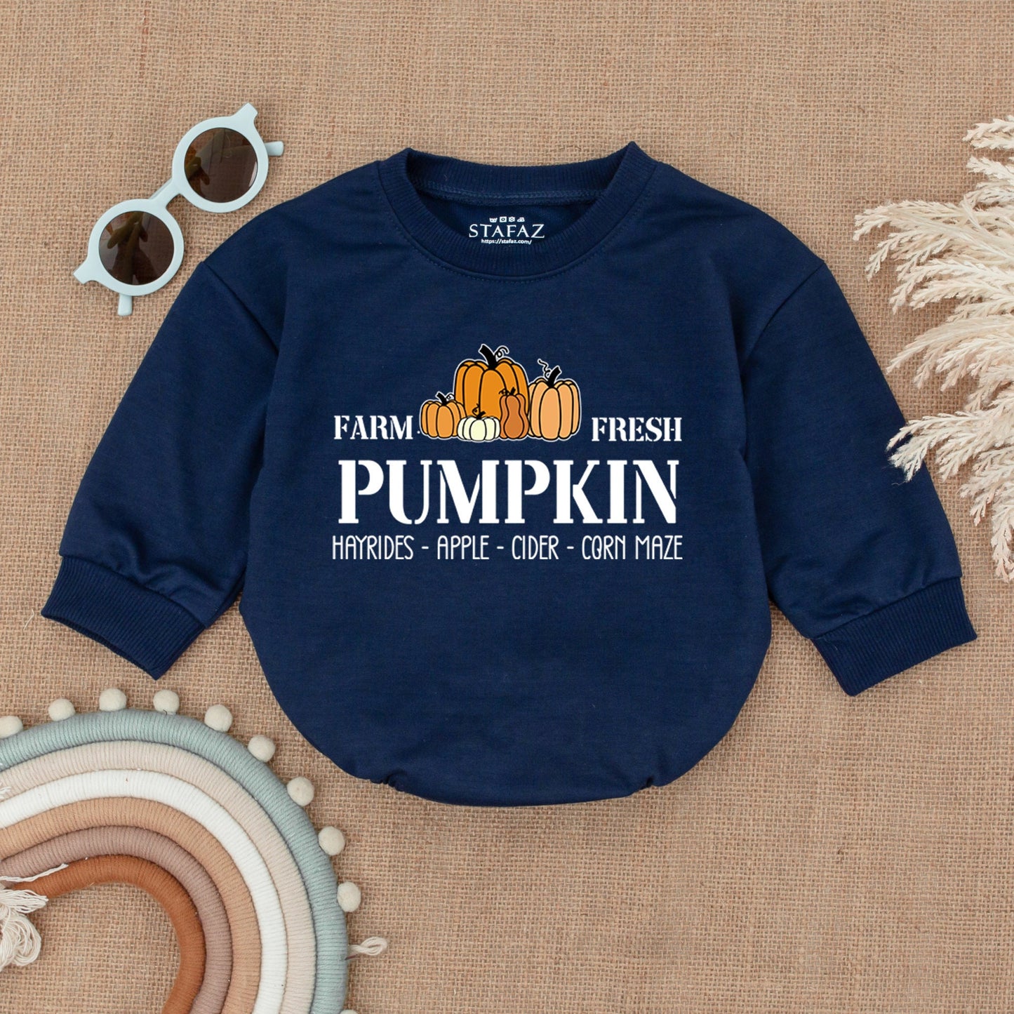 Farm Fresh Pumpkin Patch Romper, Groovy Fall Baby Outfit, Thanksgiving Bodysuit for Hayrides, Cider, Corn Maze, Cute Autumn Clothes for Baby (138 chars)