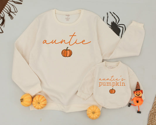 Auntie & Niece Pumpkin Sweatshirt Matching Family Retro Fall Sweater Aunt & Me Outfit Gift for Pumpkin Season