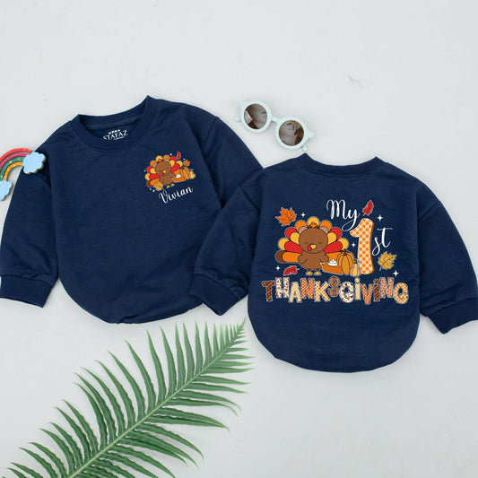 My 1st Thanksgiving Baby Romper: Little Turkey Fall Outfit, Festive & Cheerful Design, Comfortable Cotton for Baby's First Turkey Day!