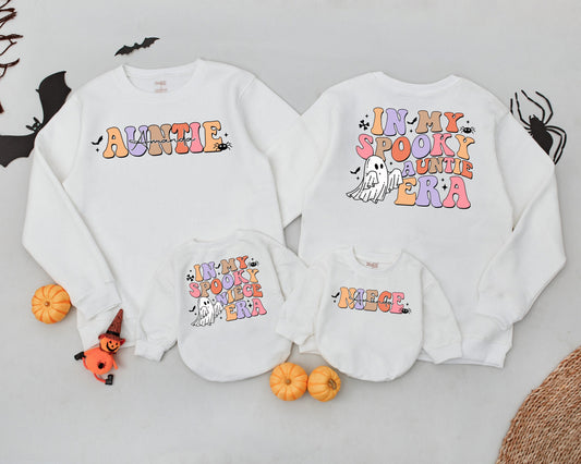 Spooky Auntie-Niece Matching Sweatshirts: Retro Halloween Gifts