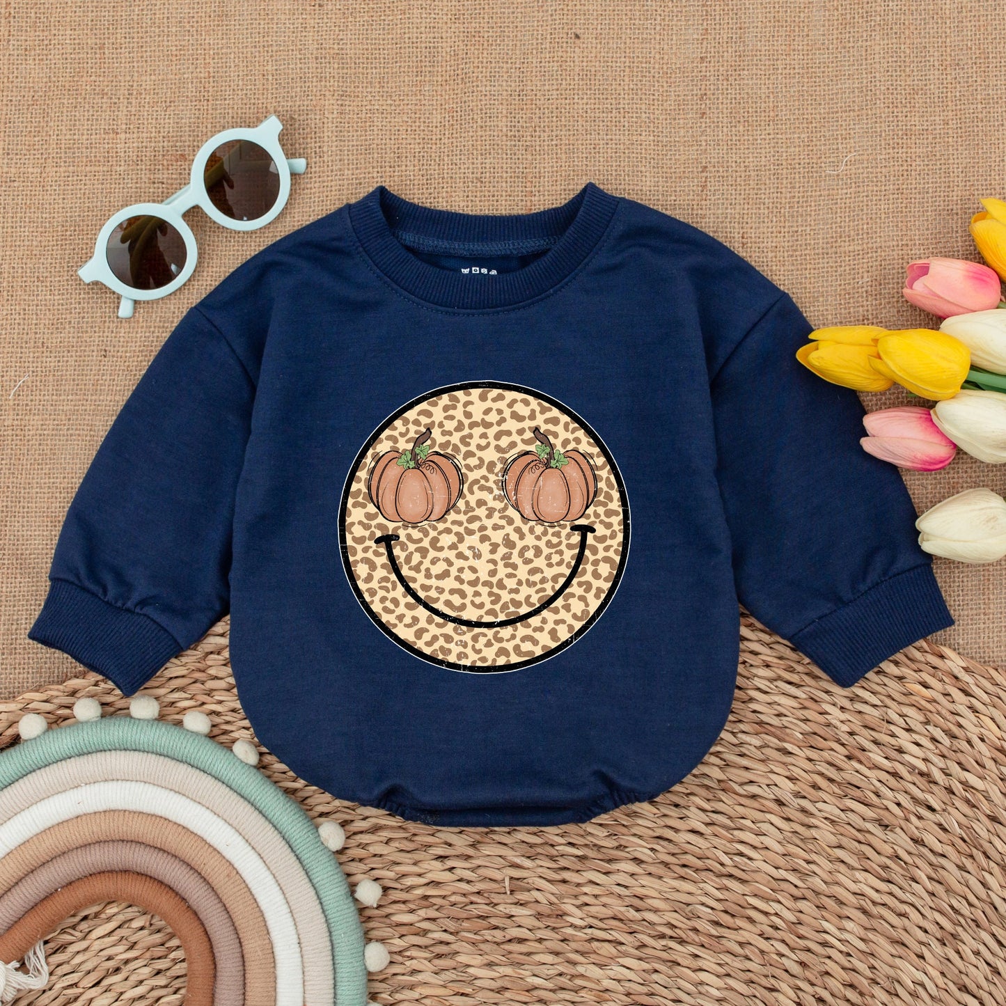 Retro Pumpkin Smile Baby Romper – Perfect Fall Baby Shower Gift
