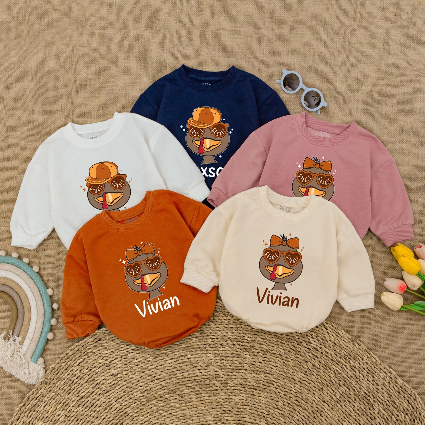 Personalized Turkey Baby Romper - Cute Thanksgiving Fall Bodysuit