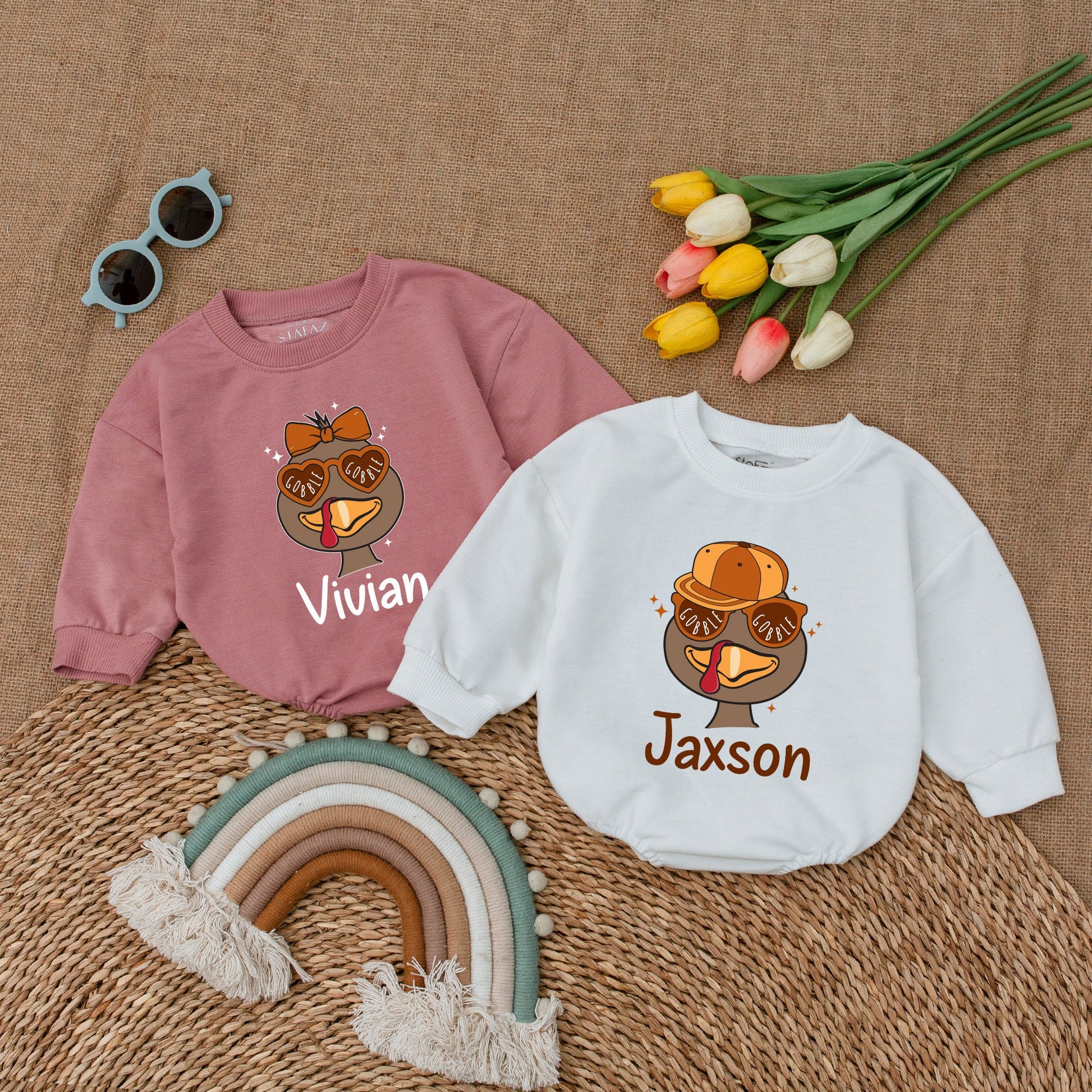 Personalized Turkey Baby Romper - Cute Thanksgiving Fall Bodysuit