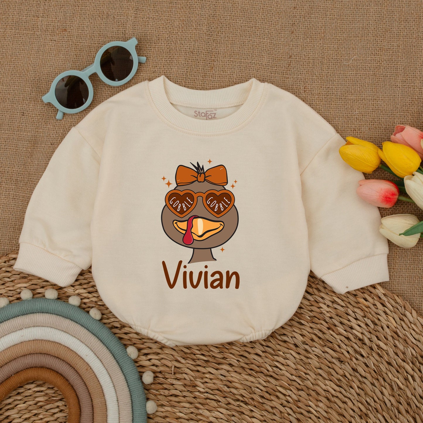 Personalized Turkey Baby Romper - Cute Thanksgiving Fall Bodysuit