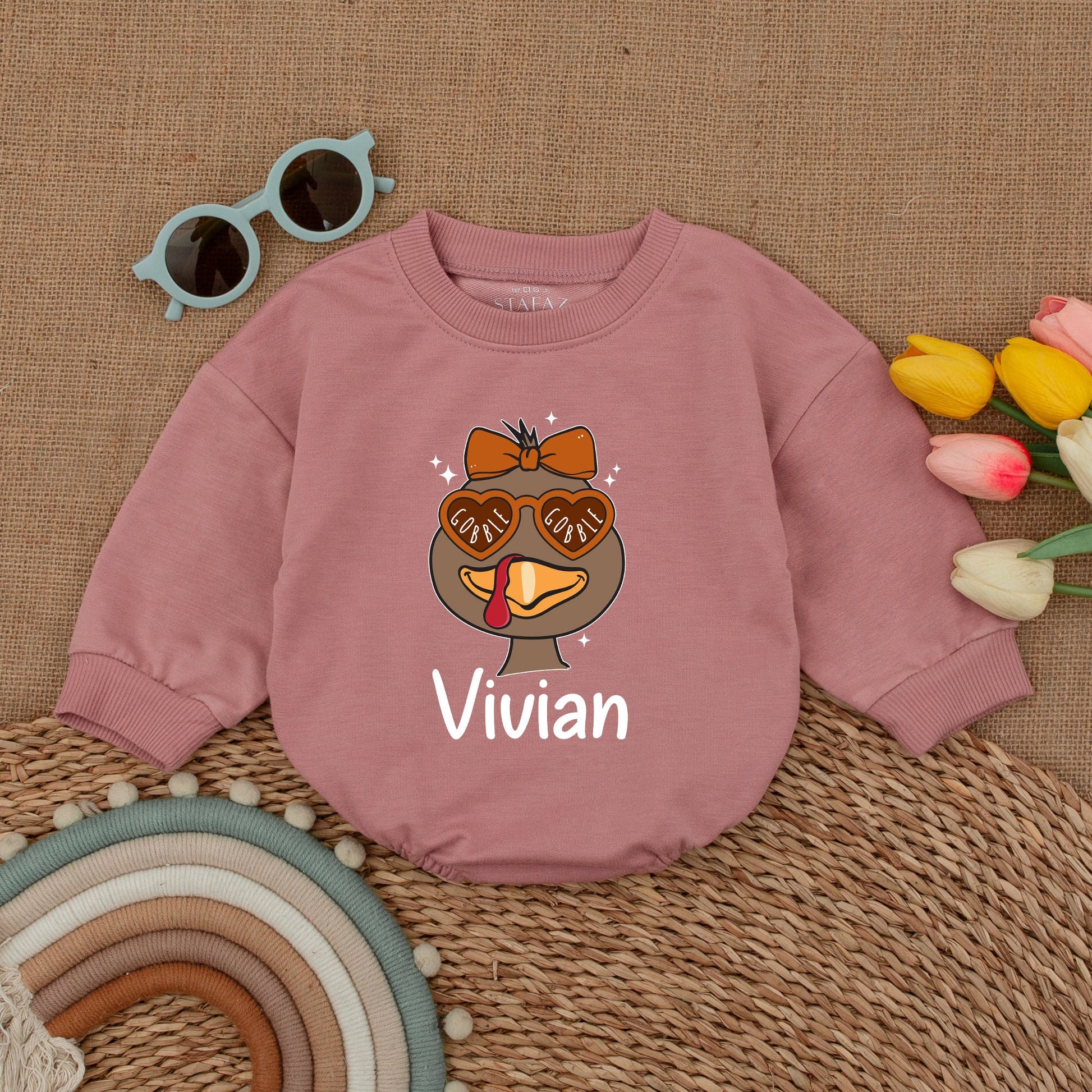 Personalized Turkey Baby Romper - Cute Thanksgiving Fall Bodysuit
