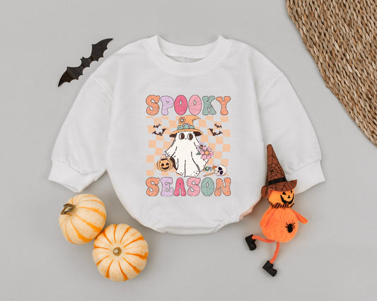 Spooky Season Baby Romper Cute Retro Ghost Witch Hat Pumpkin Pastel Halloween Toddler Outfit Fall Gift