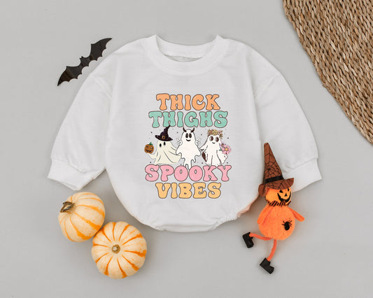 Retro Ghost Baby Romper: Spooky Halloween Outfit & Gift Idea
