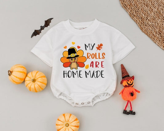 My Rolls Are Homemade Funny Baby Romper First Thanksgiving Outfit Bubble Style Cute Turkey Day Fall Clothes Newborn Infant Gift