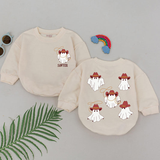 Cowboy Ghost Baby Romper, Howdy Halloween Outfit, Little Boo Western Costume, Newborn Bodysuit, Playful Cowgirl Infant Clothes, First Halloween Party