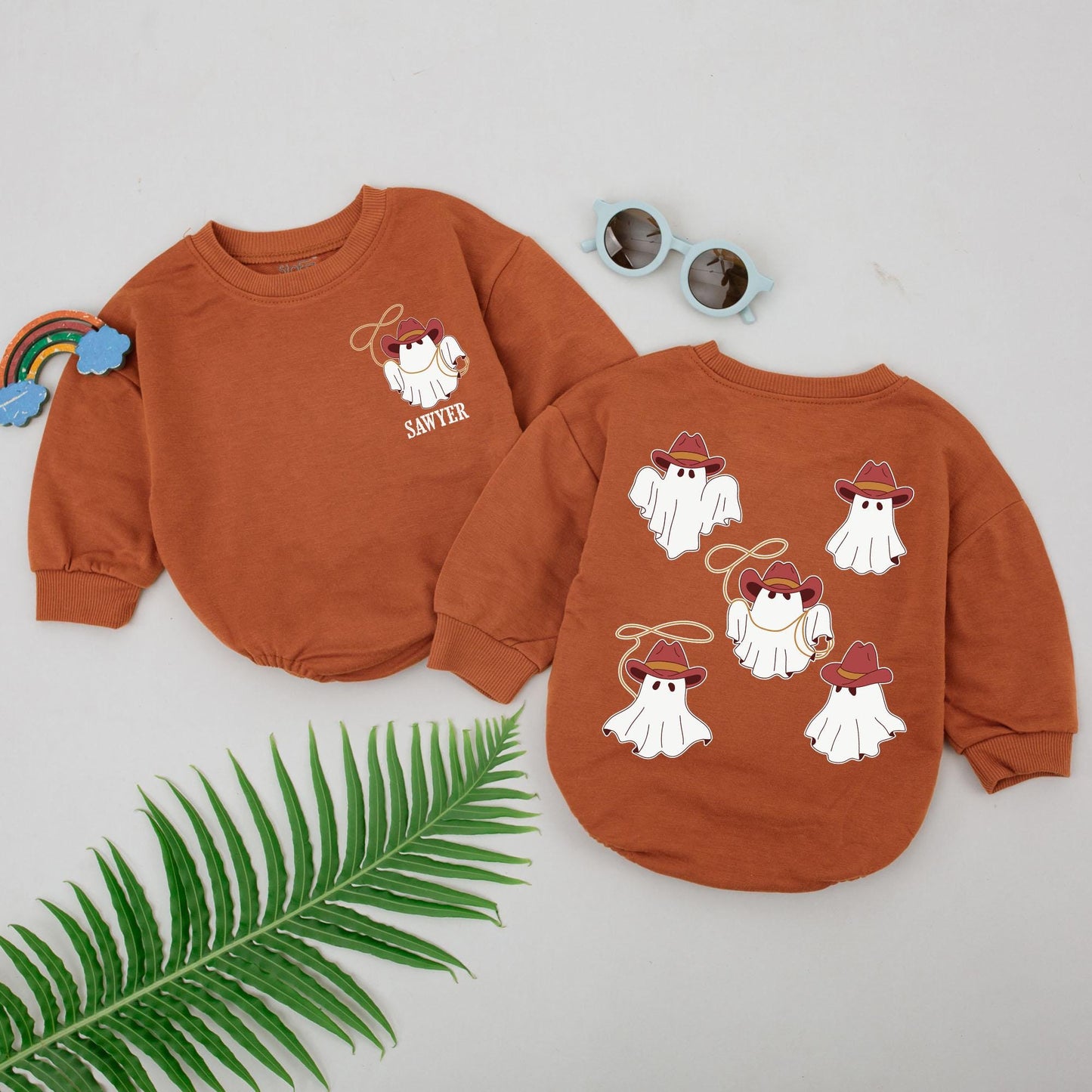 Cowboy Ghost Baby Romper, Howdy Halloween Outfit, Little Boo Western Costume, Newborn Bodysuit, Playful Cowgirl Infant Clothes, First Halloween Party