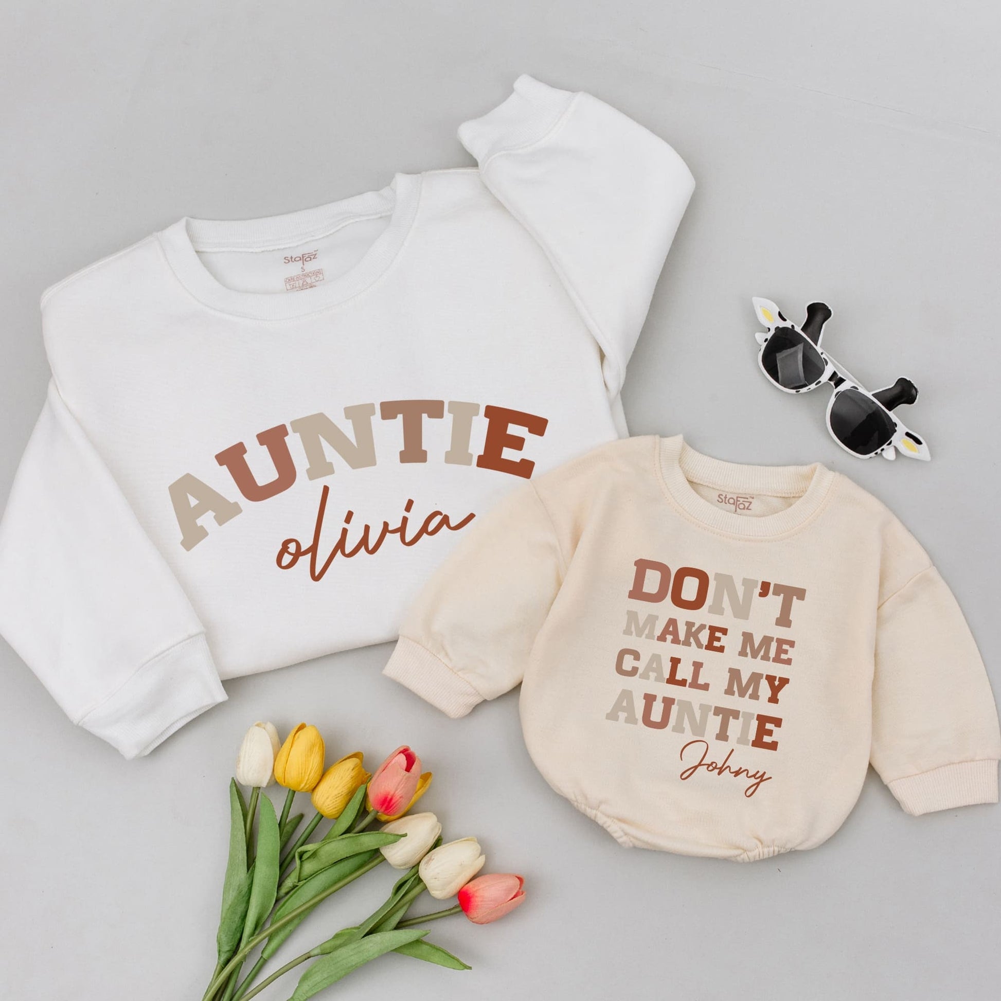 Auntie & Olivia Matching Shirt Set - Don't Make Me Call My Auntie, Johny - Custom Family Auntie's Bestie Newborn Gift Cute Playful Casual Style