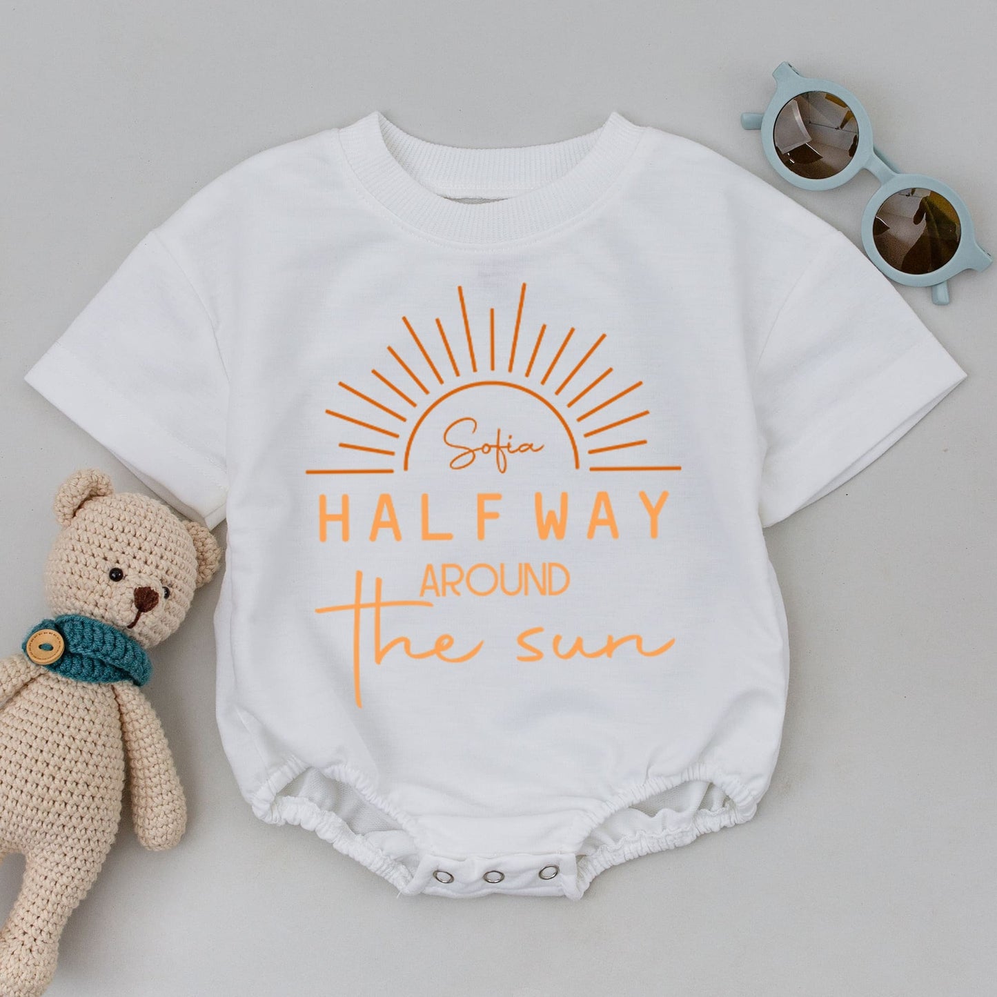 Half Way Around the Sun Matching Family Shirts Minimalist Orange Sun Design Birthday Outfit for Mom Dad Baby
