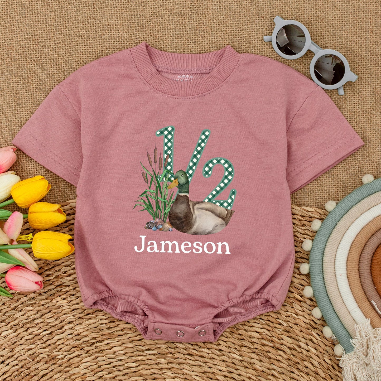 Lucky Duck Baby Romper: Mallard Bodysuit for Half Birthdays