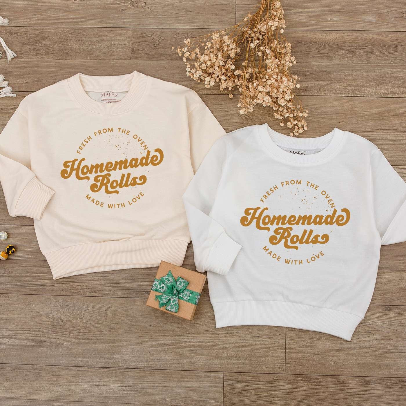 Fresh From the Oven Baby Romper Homemade Rolls Thanksgiving Outfit Retro Fall Toddler Sweater Funny Autumn Kids Clothes Made with Love Baby Shower Gift (138 chars)