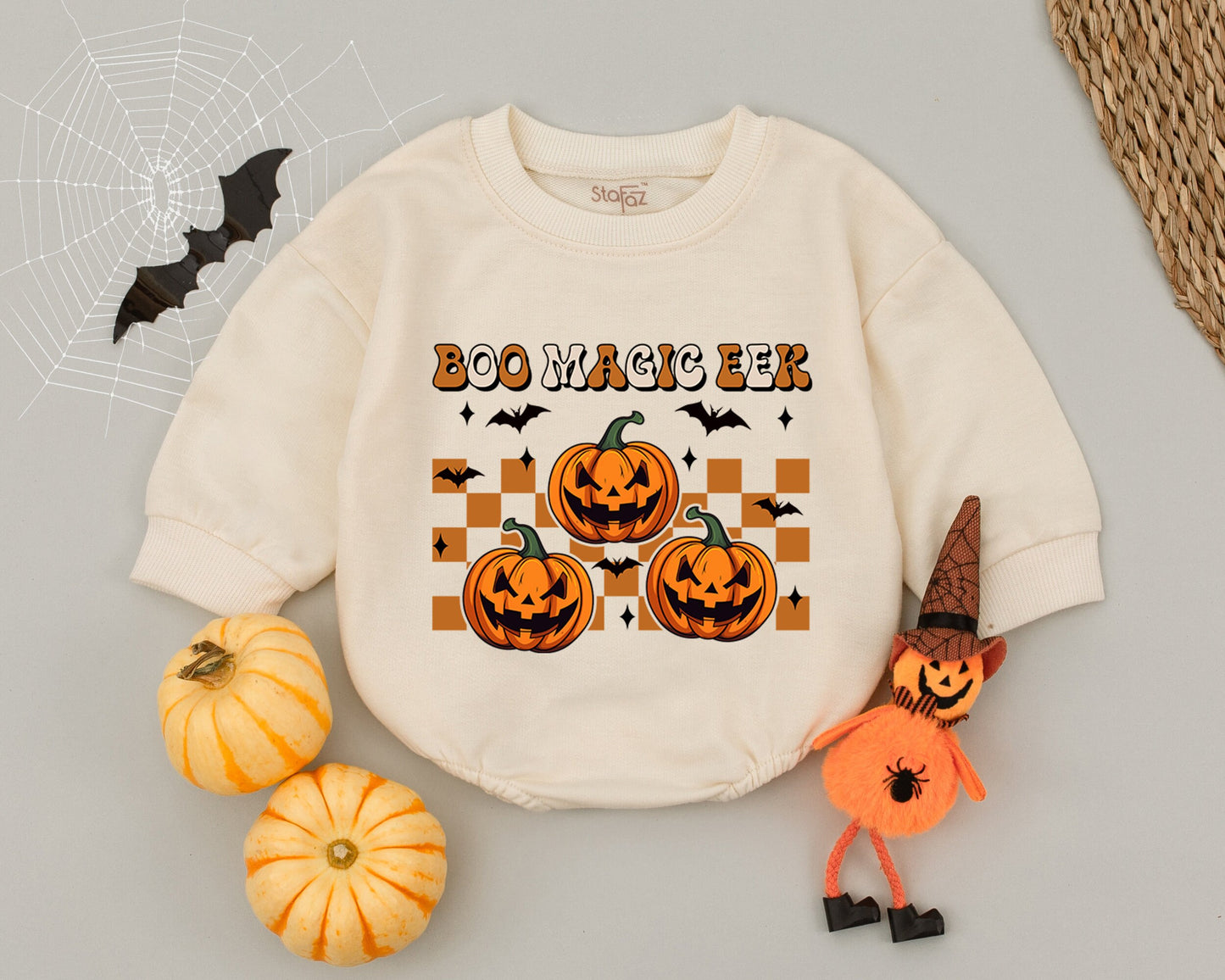 Boo Magic Eek Baby Romper Spooky Pumpkin Halloween Outfit Retro Vintage Design Adorable Infant Toddler Costume Sweet Fall Gift