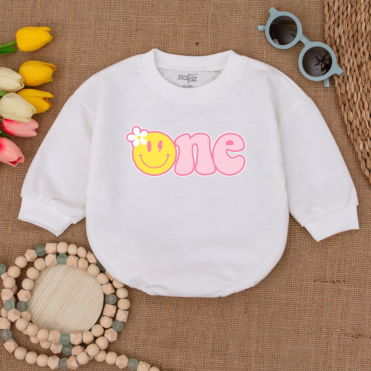 One Happy Girl Romper Daisy Birthday Outfit Matching Family Baby Girl Bodysuit Yellow Smiley Face Pink One Cake Smash Celebration Gift
