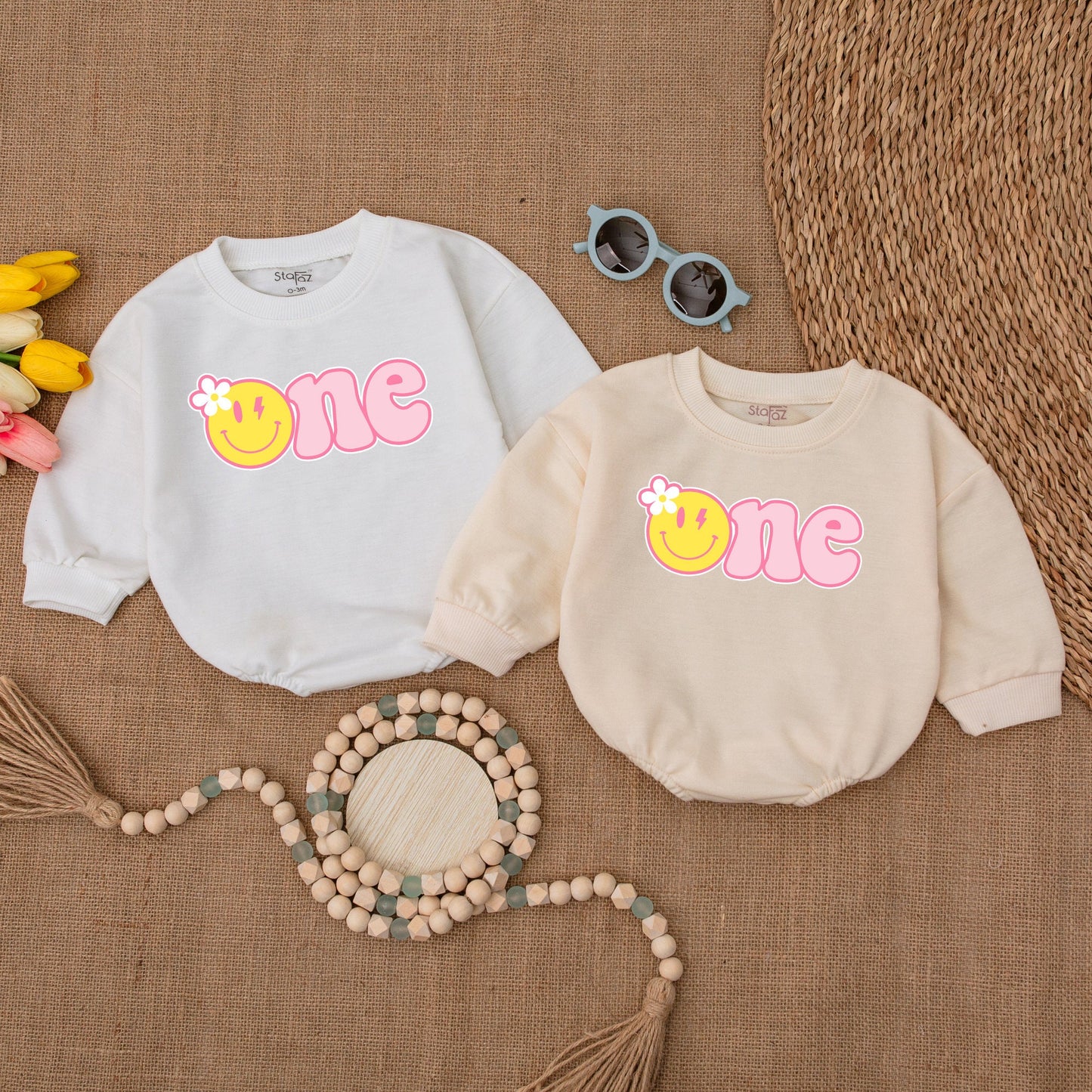 One Happy Girl Romper Daisy Birthday Outfit Matching Family Baby Girl Bodysuit Yellow Smiley Face Pink One Cake Smash Celebration Gift