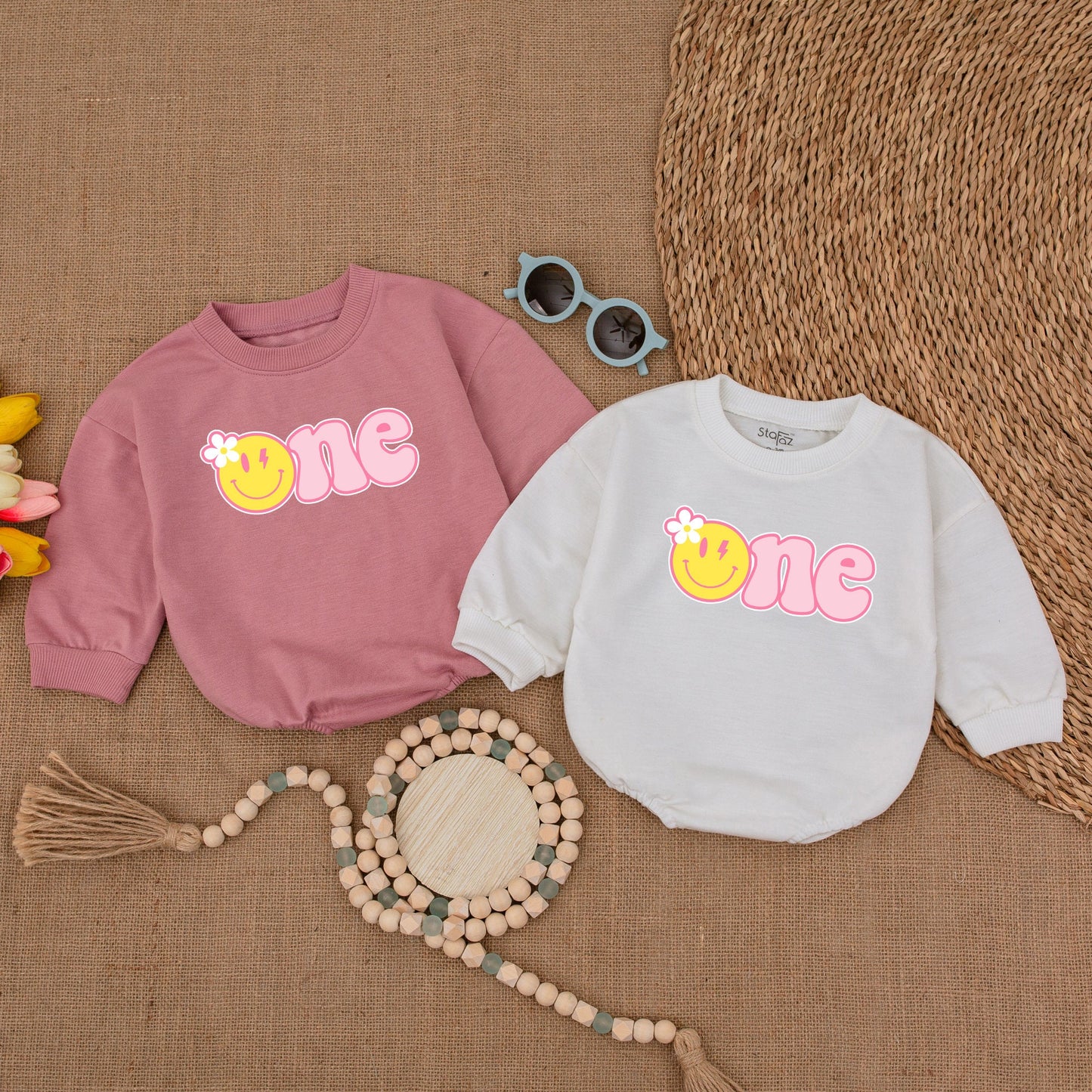 One Happy Girl Romper Daisy Birthday Outfit Matching Family Baby Girl Bodysuit Yellow Smiley Face Pink One Cake Smash Celebration Gift