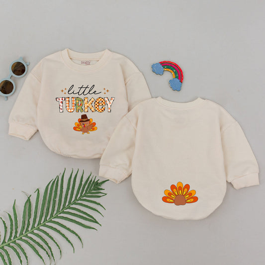 Baby's First Thanksgiving Turkey Romper Outfit | Fall Announcement Gift | Thankful Turkey Day Coming Home