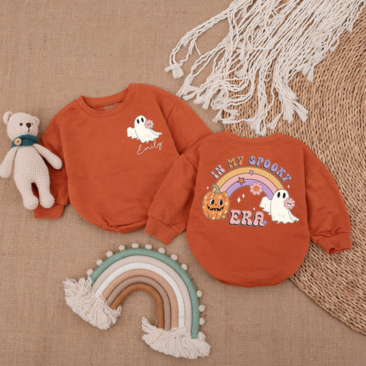 Sweet Spooky Era Ghost & Rainbow Baby Romper Soft Retro Halloween Infant Girl Clothes First Halloween Outfit Toddler