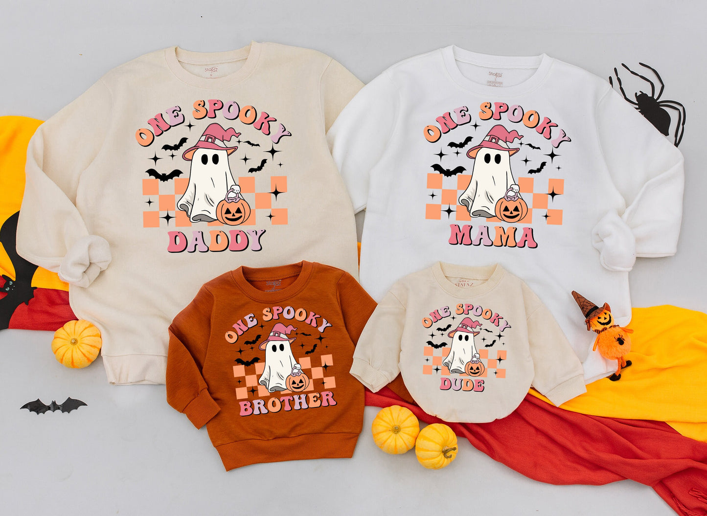 One Spooky Dude Halloween Birthday Sweater Baby Toddler Pumpkin Candy Bucket Retro Witch Hat Kids Fall Holiday Sweatshirt