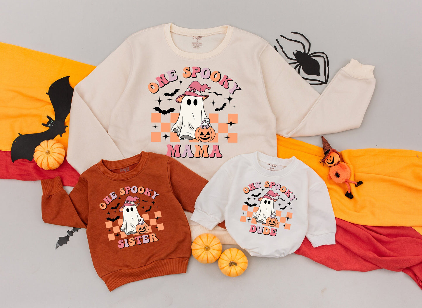 One Spooky Dude Halloween Birthday Sweater Baby Toddler Pumpkin Candy Bucket Retro Witch Hat Kids Fall Holiday Sweatshirt