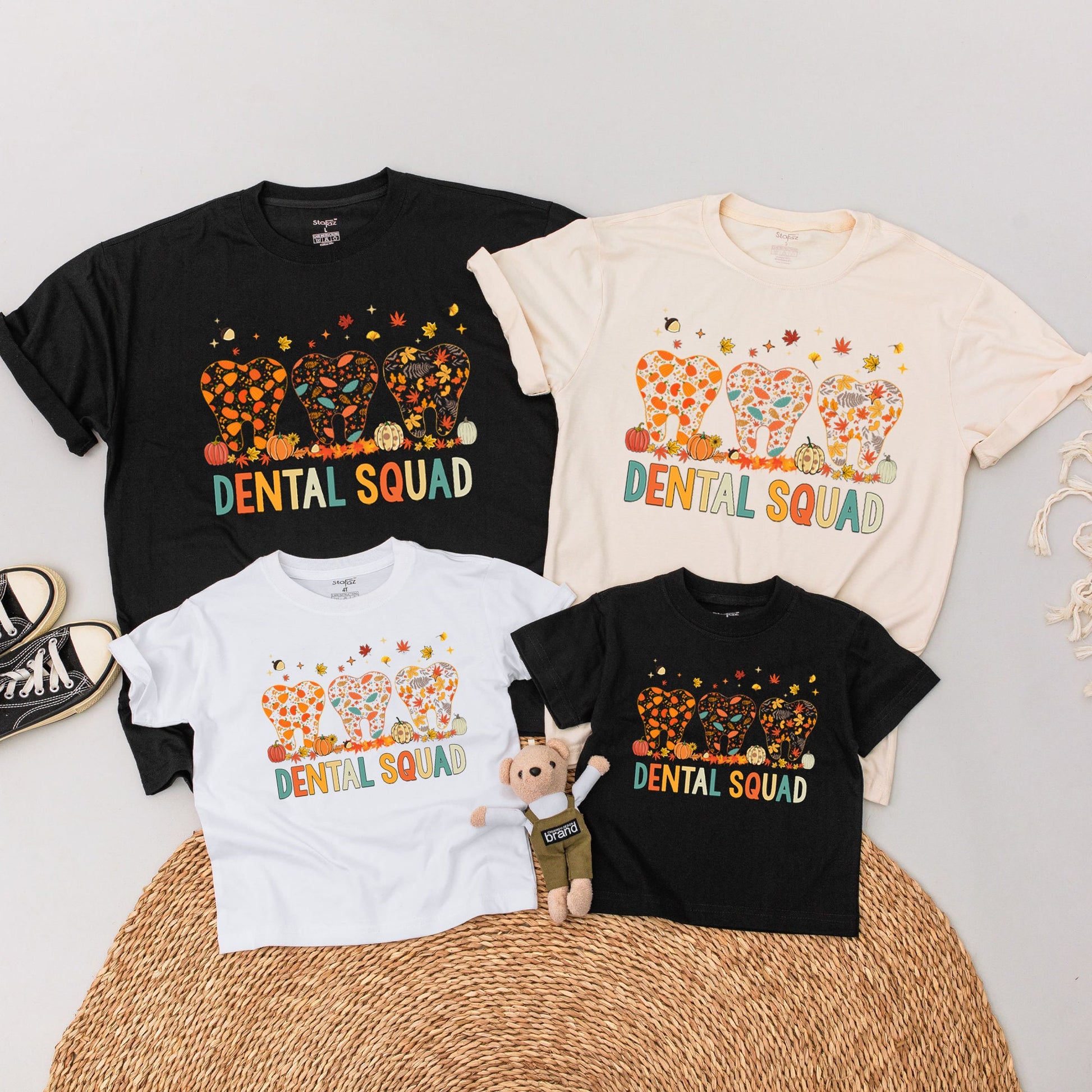 Fall Dental Squad Matching Shirts: Happy Thanksgiving Dentist Outfit, Autumn Leaves, Pumpkins & Smiles - Family Dental Crew Tee for Hygienist Gifts