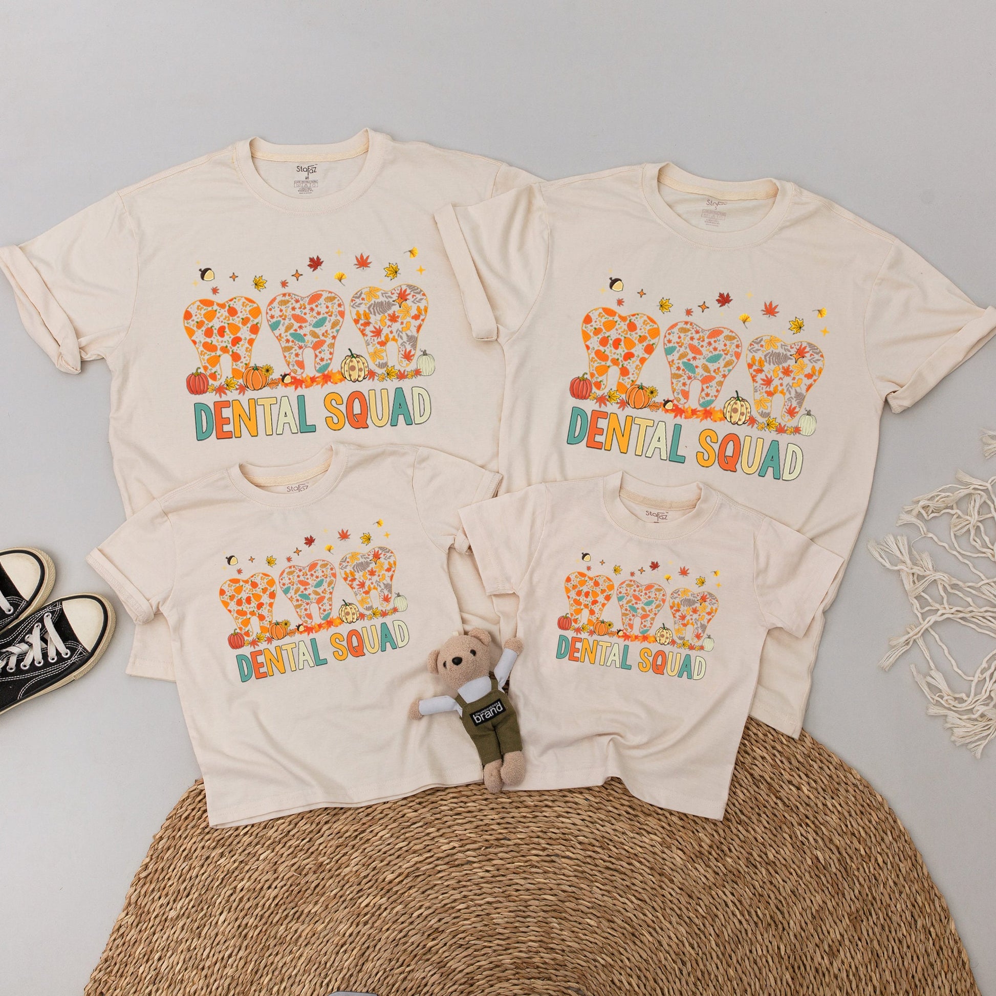Fall Dental Squad Matching Shirts: Happy Thanksgiving Dentist Outfit, Autumn Leaves, Pumpkins & Smiles - Family Dental Crew Tee for Hygienist Gifts