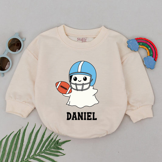 Personalized Boo Game Day Romper, Ghost Football Halloween Bodysuit, Custom Name, Sport Ghost 1st Halloween Outfit, Baby Boy Boo, Newborn for Boys (139 chars)