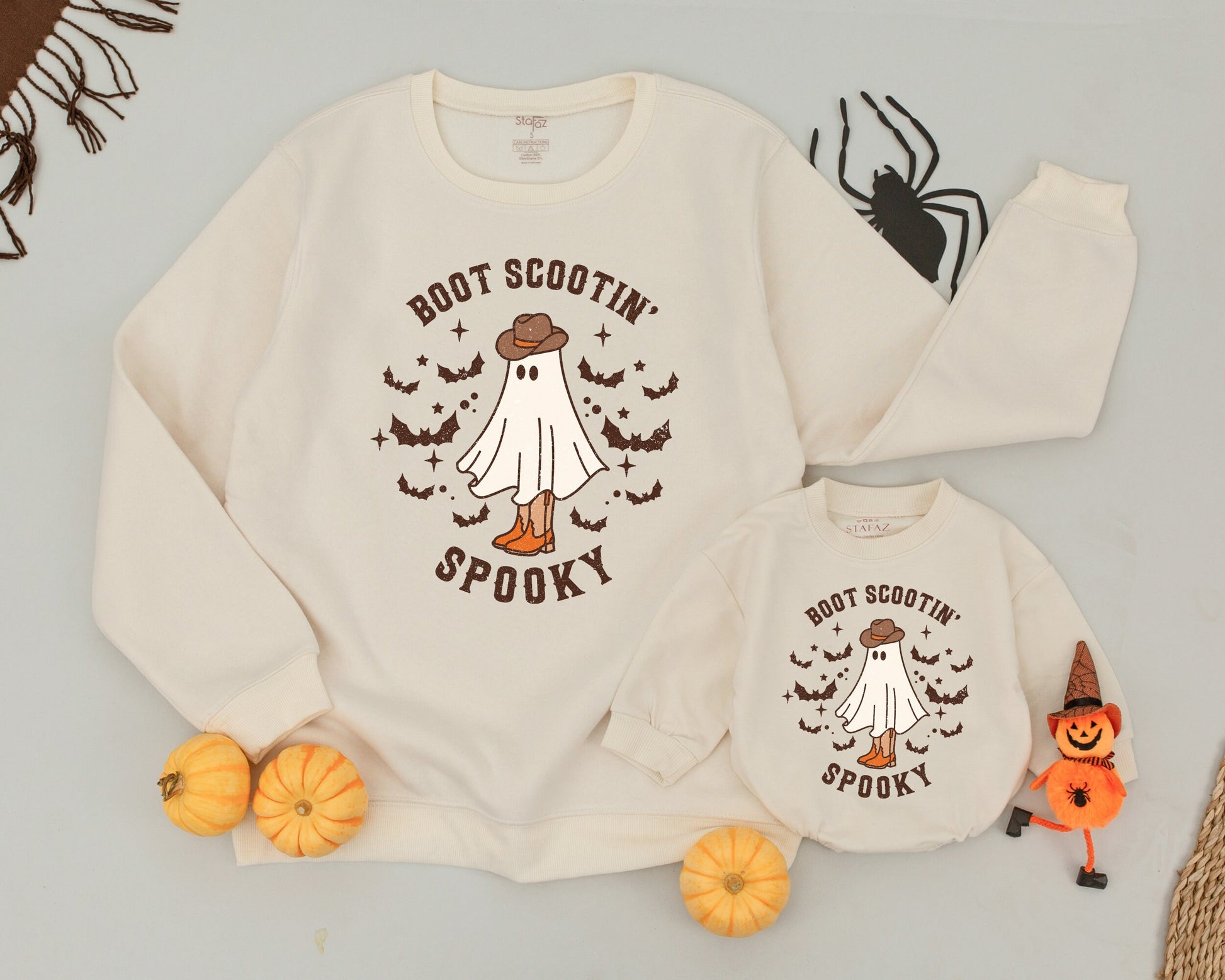 Mommy and Me Matching Spooky Cowboy Halloween Ghost Sweatshirt Western Retro Fall Family Outfit Comfortable Baby Girl Design