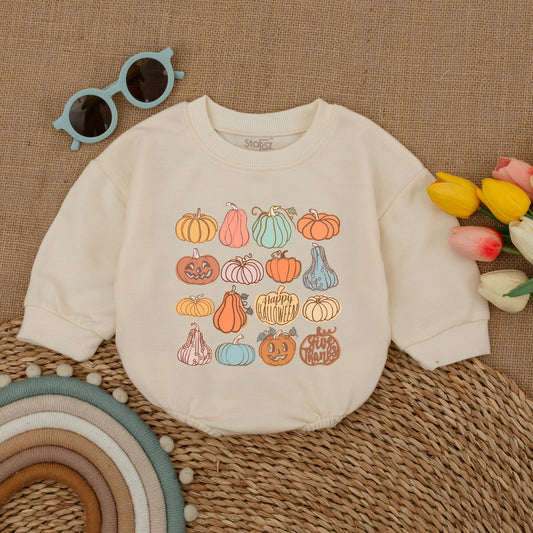 Retro Pumpkin Baby Romper: Perfect Autumn & Thanksgiving Outfit