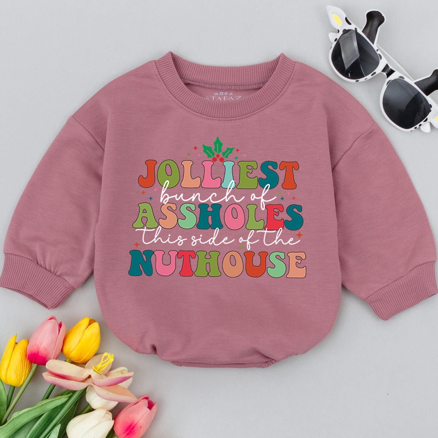 Festive Funny Baby Romper – 1st Xmas Gift, Trendy Christmas Outfit