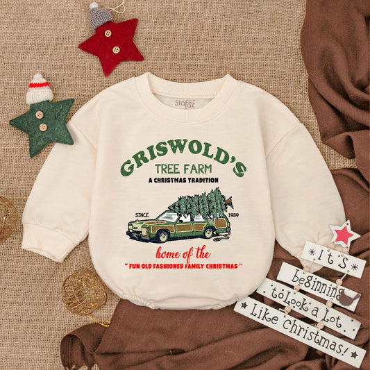 Griswold's Tree Farm Funny Baby Christmas Romper Old Fashioned Family First Holiday Newborn Outfit Comfortable Bubble Sweatshirt